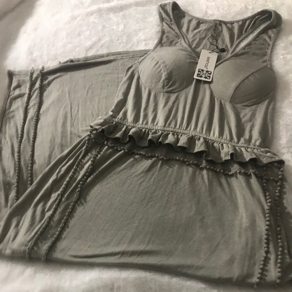 Long gray dress with thick straps with slit - Picture 3 of 8